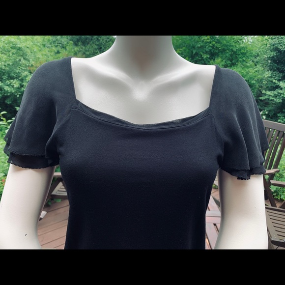 Lauren Raplh Lauren black Rayon blouse top W Black Sheer Flare Cap Sleeves US M - Picture 4 of 6